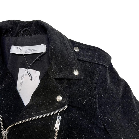 NWT IRO Adri Suede Leather Black Glitter Moto Jacket - Picture 9 of 10